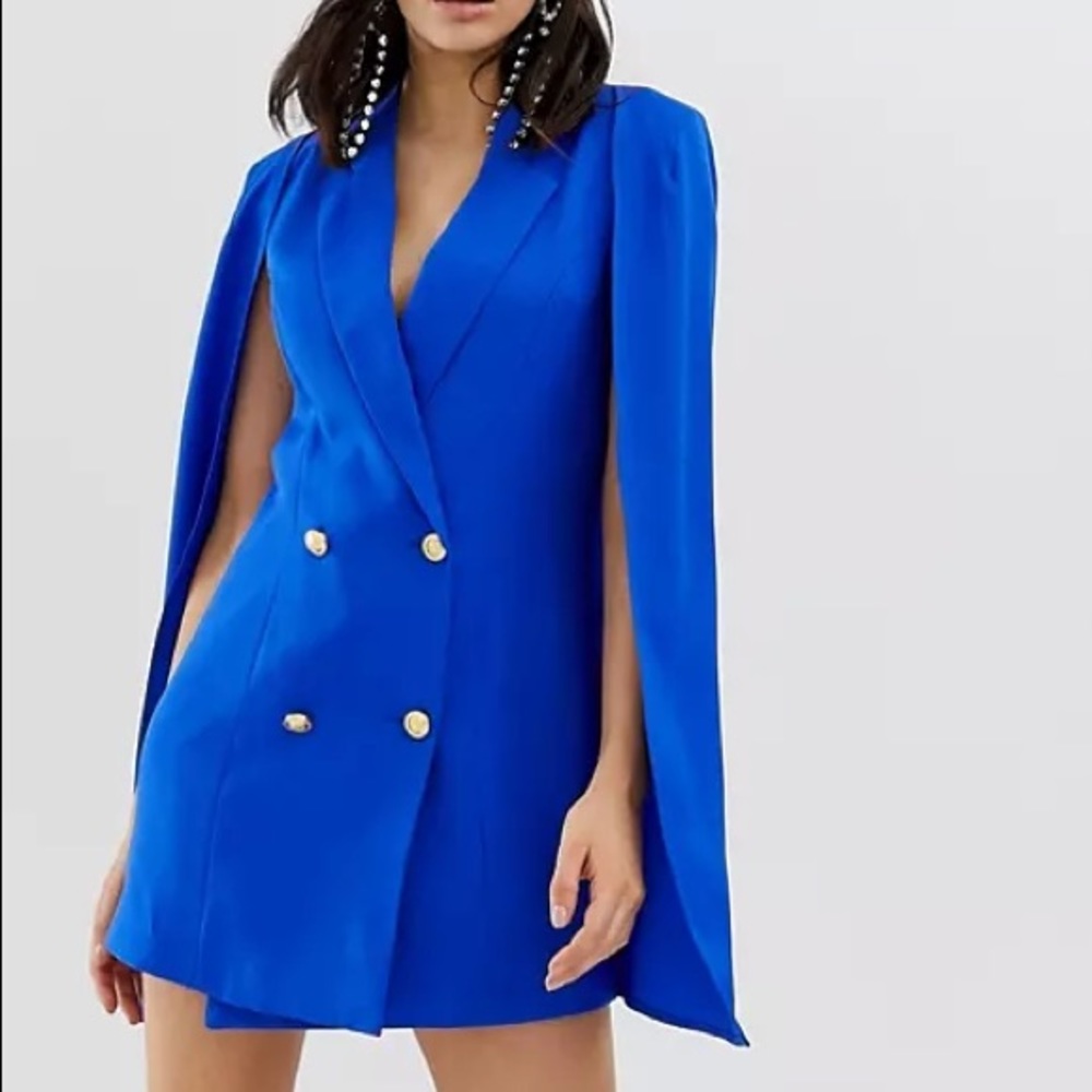 Women's Cobalt Blue Double-Breasted Cape Mini Dress